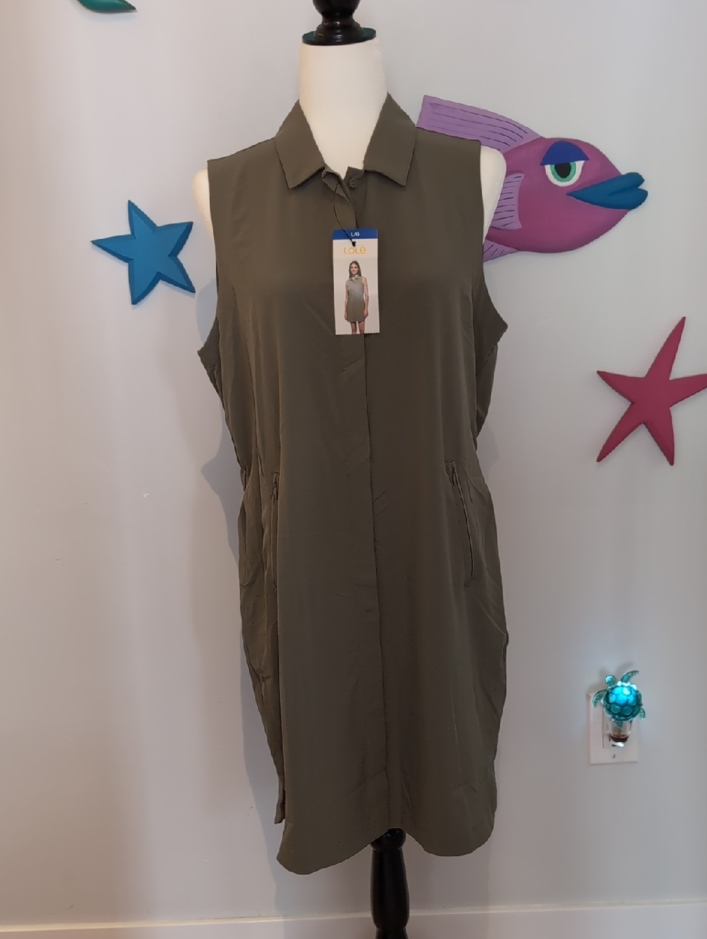 LOLE Collared Shirt Dress in Olive Green